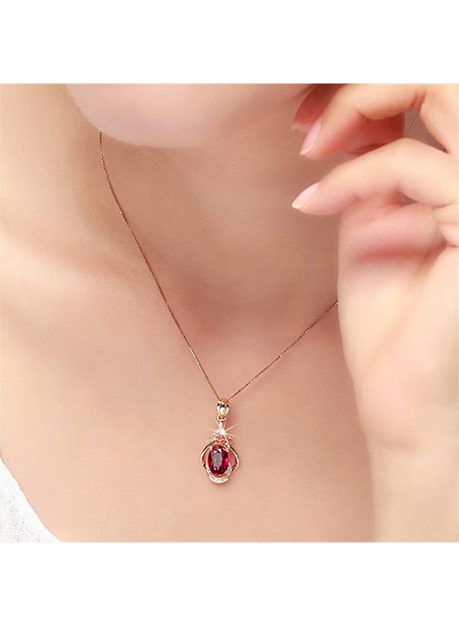 Akali Luxury Red Oval Crystal Pendant Necklace for Women – Elegant Rose Gold Jewelry Gift with Sparkling Stone and Fine Chain - Image 5